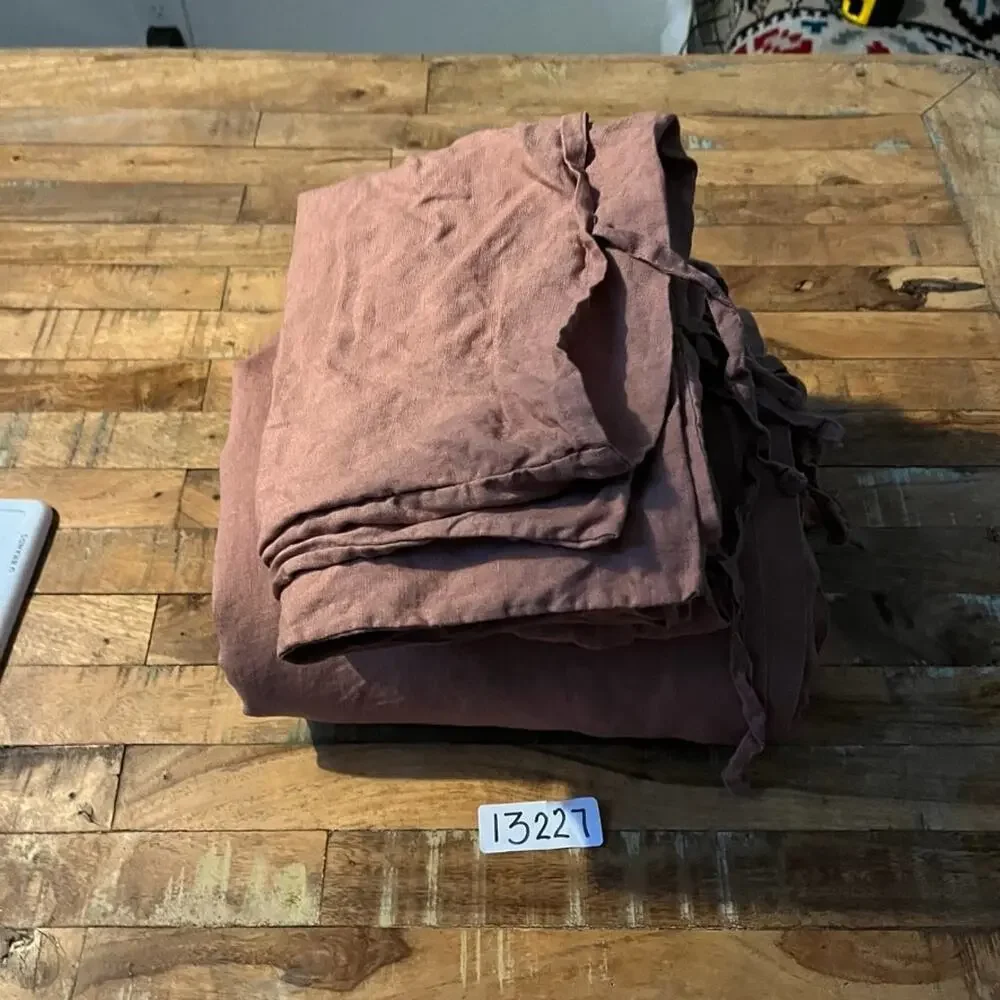 IKEA 100% Linen Duvet Cover and Pillow Shams Set Ties Closure 88 x 83 Stonewash
